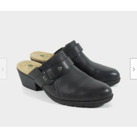 Earth Origins Andria Welltek System Faux Leather Black Slides Clogs Mules Sz 10 - Picture 1 of 5
